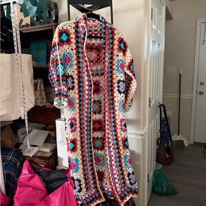 POL Multicolor Crochet Cardigan Sweater